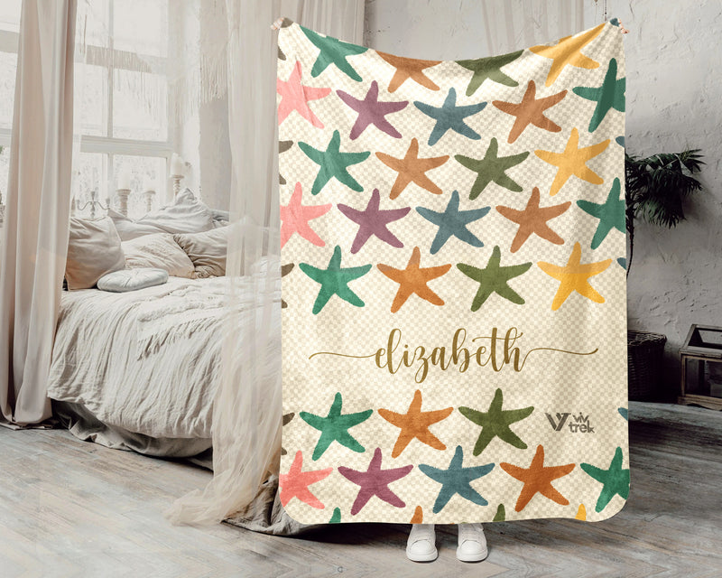 Personalized Starfish Blanket Custom Name Ocean Lover Throw Cozy Coastal Gift Sea Life Inspired Home Decor Accent