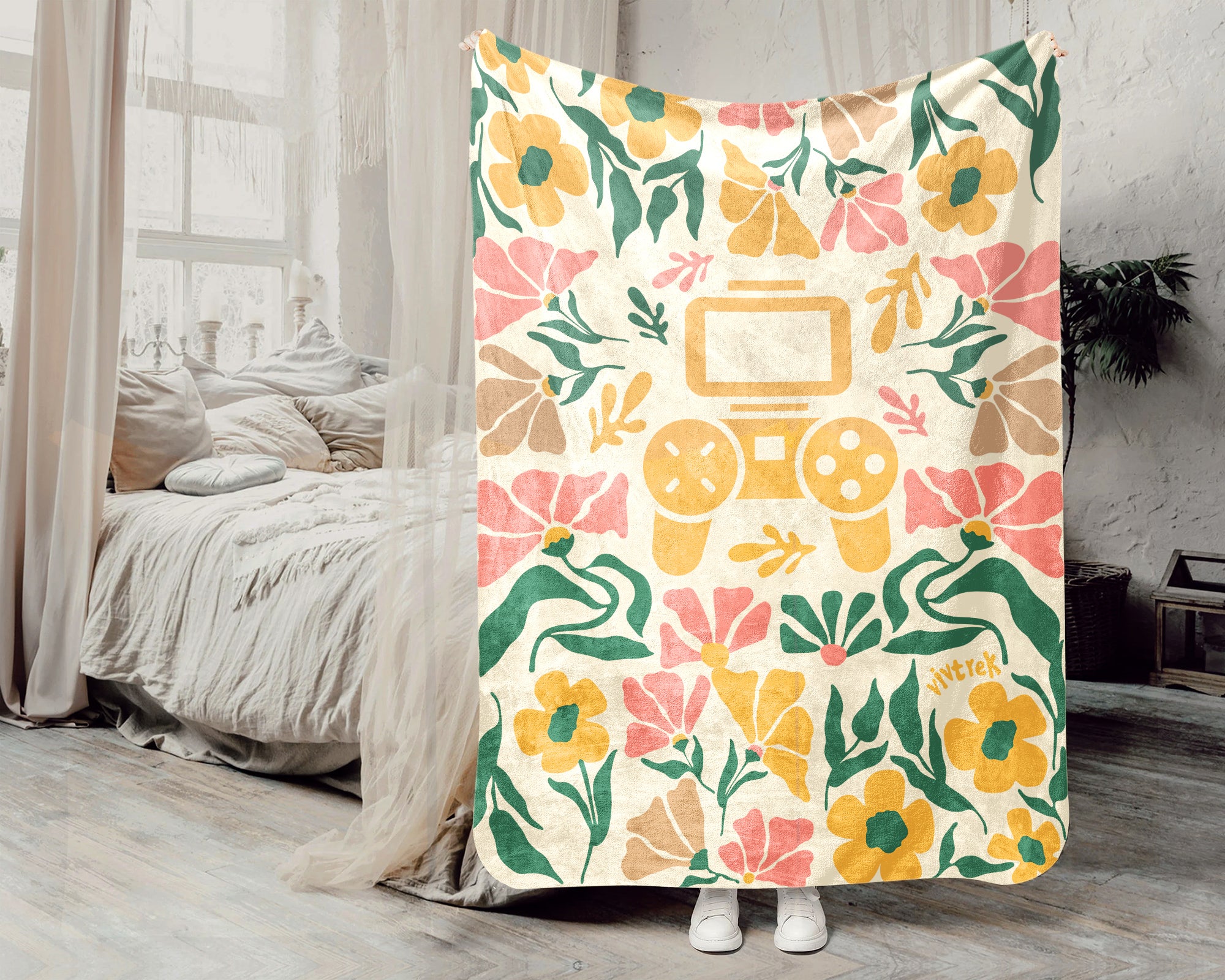 Floral Video Gaming Blanket – Cozy Gamer Throw for Kids, Teens & Adults