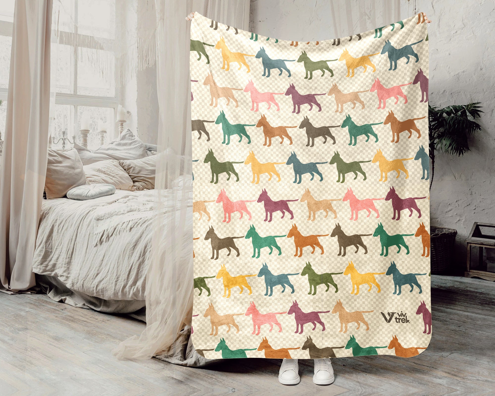 Retro Bull Terrier Blanket – Cozy Dog Lover Throw for Home