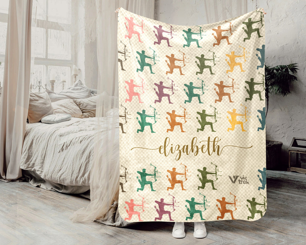 Custom Name Archery Blanket, Personalized Sports Throw, Cozy Archer Gift, Rustic Athletic Home Decor Blanket