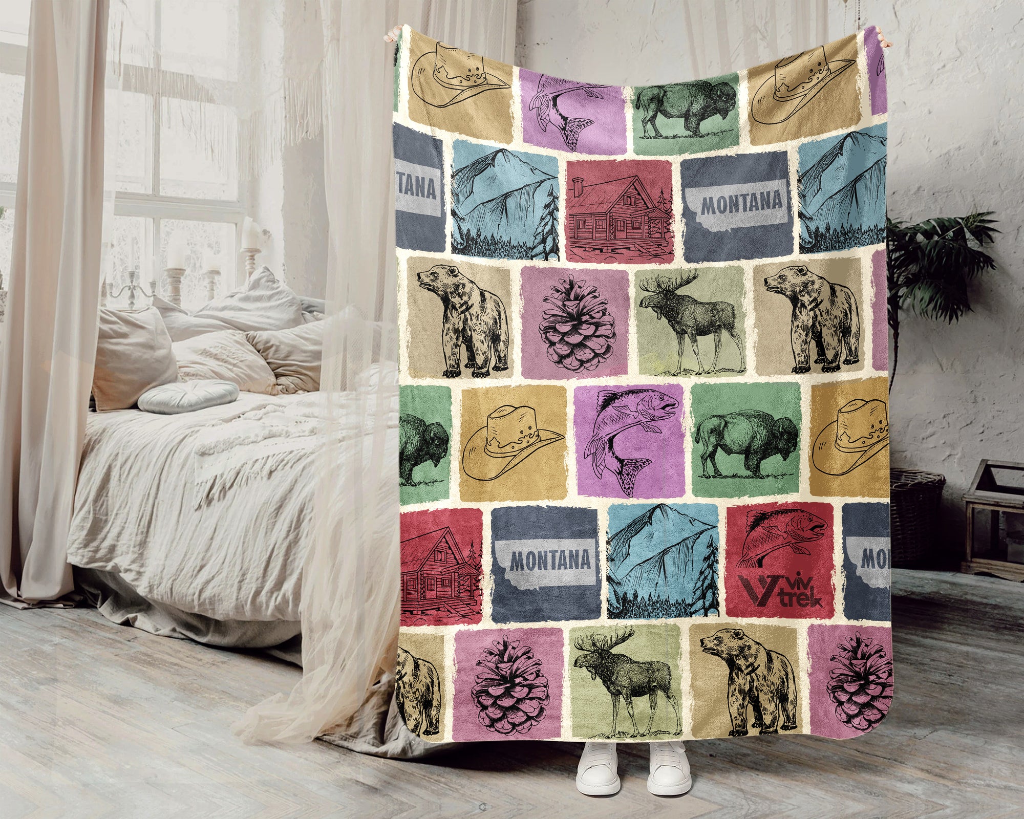 Retro Montana State Blanket, Patriotic 4th of July Cozy Throw, Vintage MT Lover Fleece, American Patriot Big Sky Home Gift