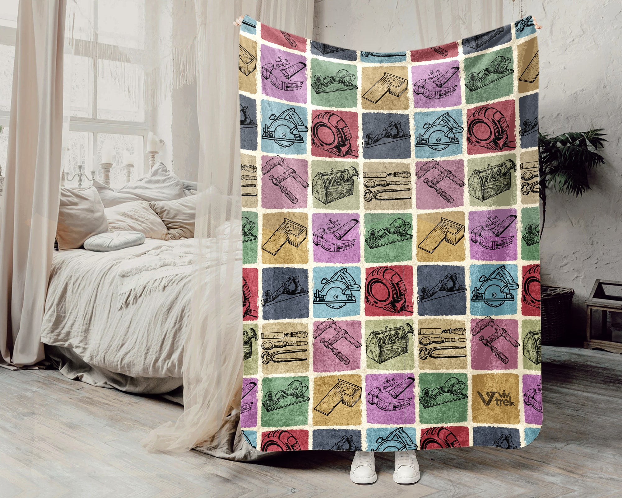 Vintage Woodworking Lover Blanket, Retro Carpenter Throw for Cozy Workshop Decor and Craftsman Gift Ideas