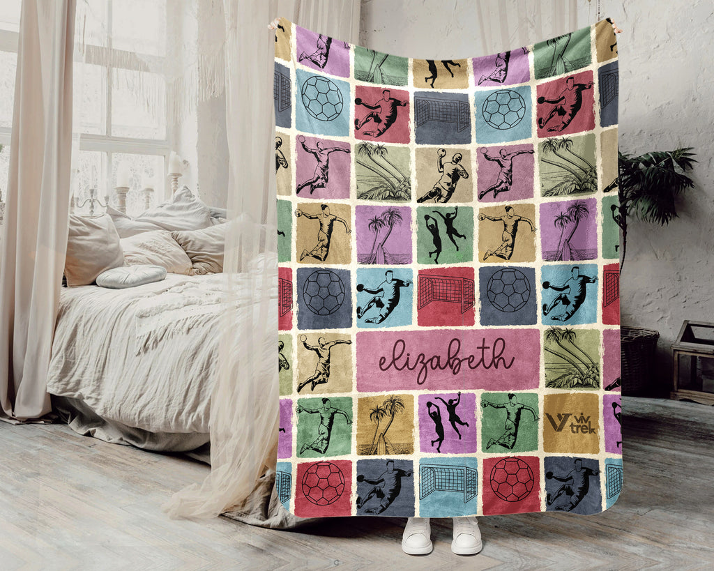 Personalized Handball Blanket Custom Name Sport Throw Cozy Athletic Decor Unique Gift for Player Fan Team Spirit Home Accent