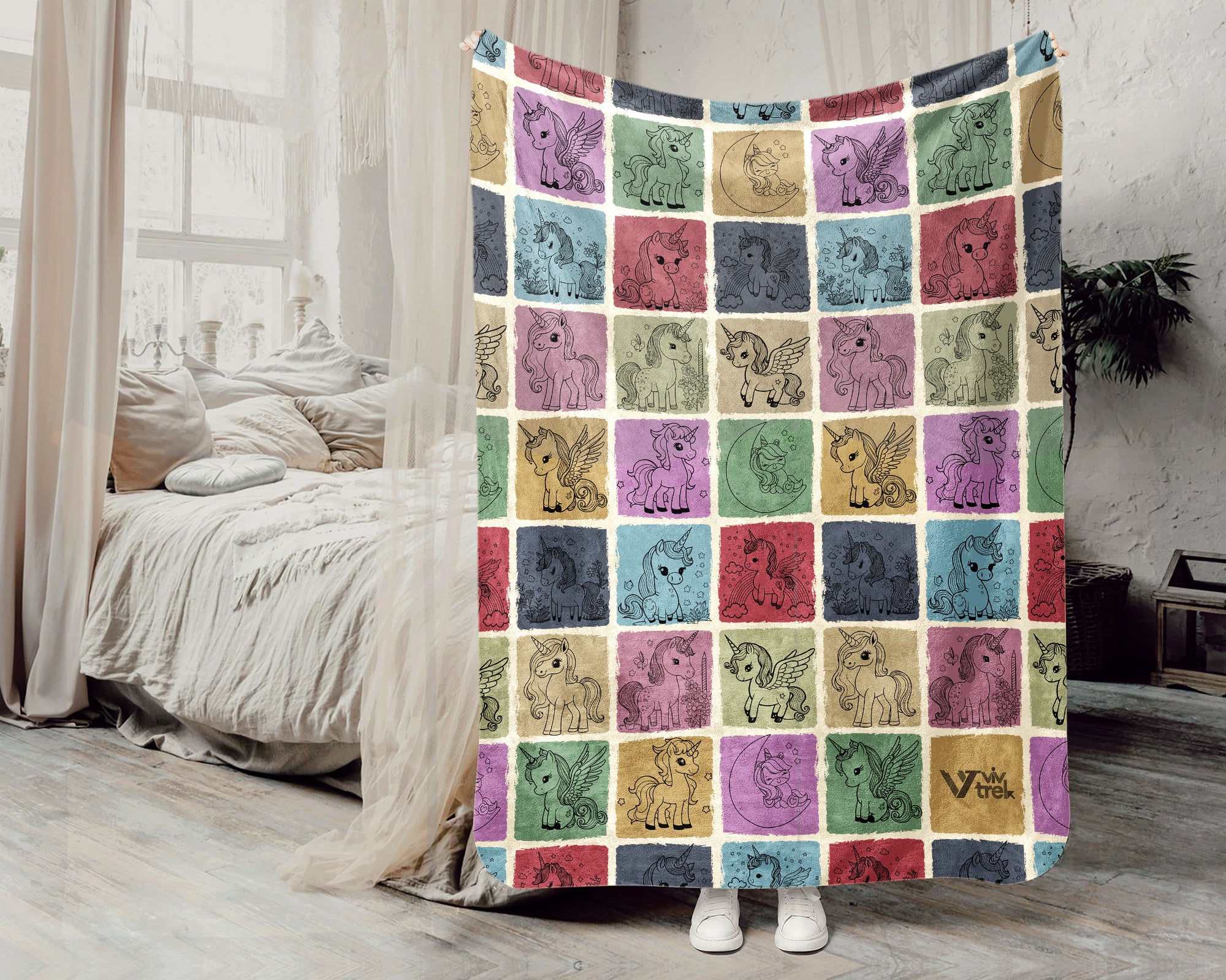 Vintage Unicorn Blanket Gift for Fantasy Lovers, Cozy Magical Throw, Cute Whimsical Decor Accent for Bedroom and Living Spaces