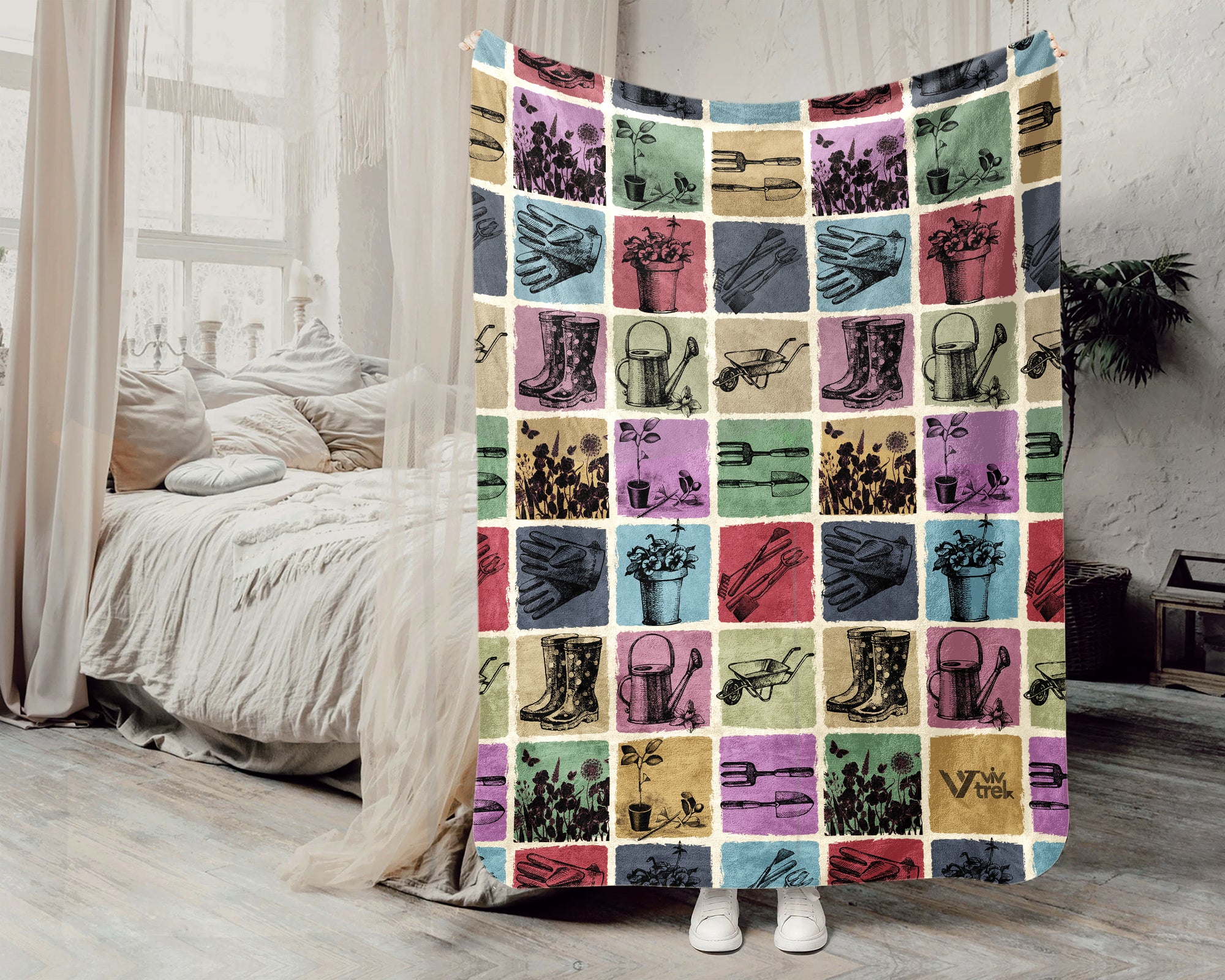 Vintage Gardening Blanket Cozy Botanical Throw Soft Gardener Decor Unique Plant Lover Gift for Nature Fans