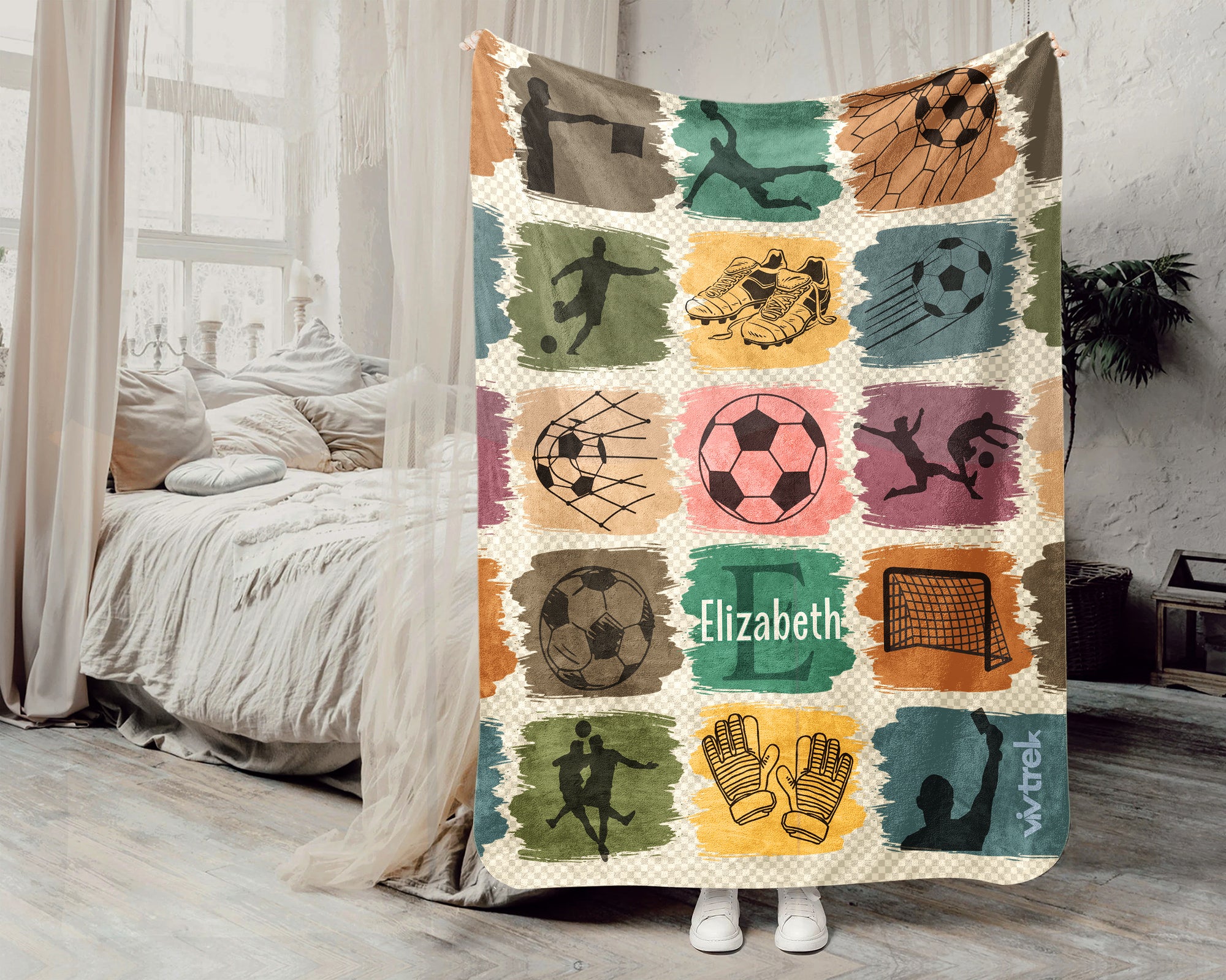 Custom Soccer Blanket, Retro Personalized Name Soccer Throw for Boys and Girls, Unique Soccer Lover Gift, Cozy Sports Blanket