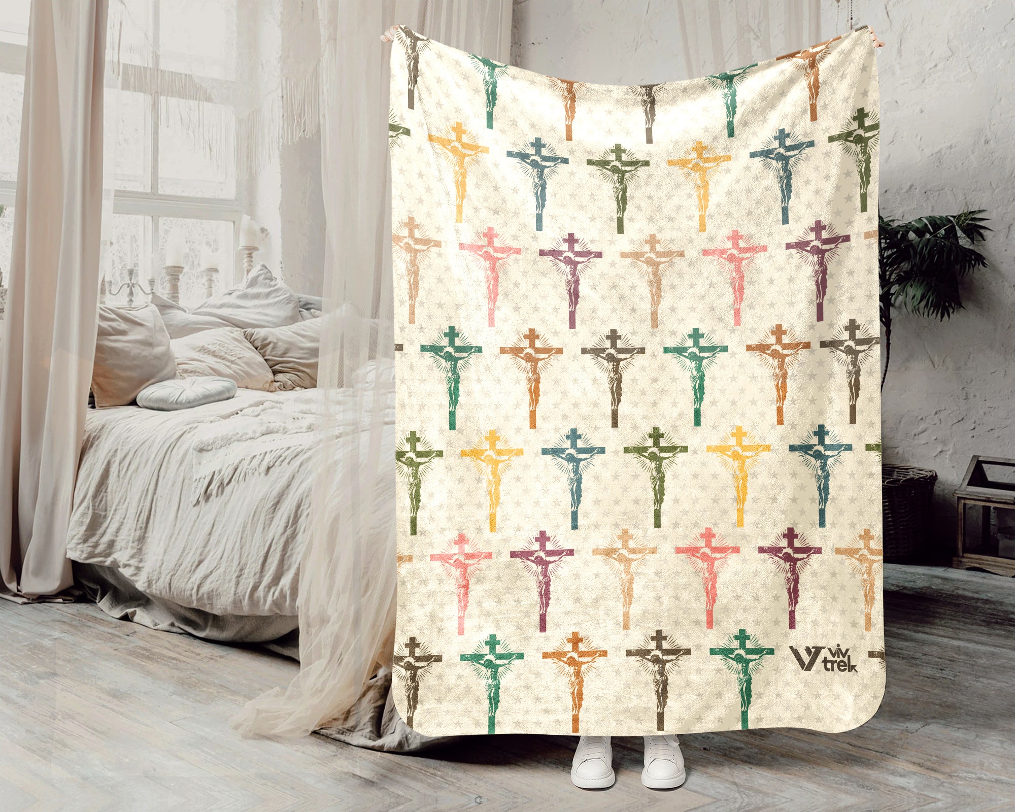 Retro Christian Faith Blanket, Jesus Lover Throw, Inspirational Religious Cozy Blanket, Bible Verse Home Decor Gift for Family