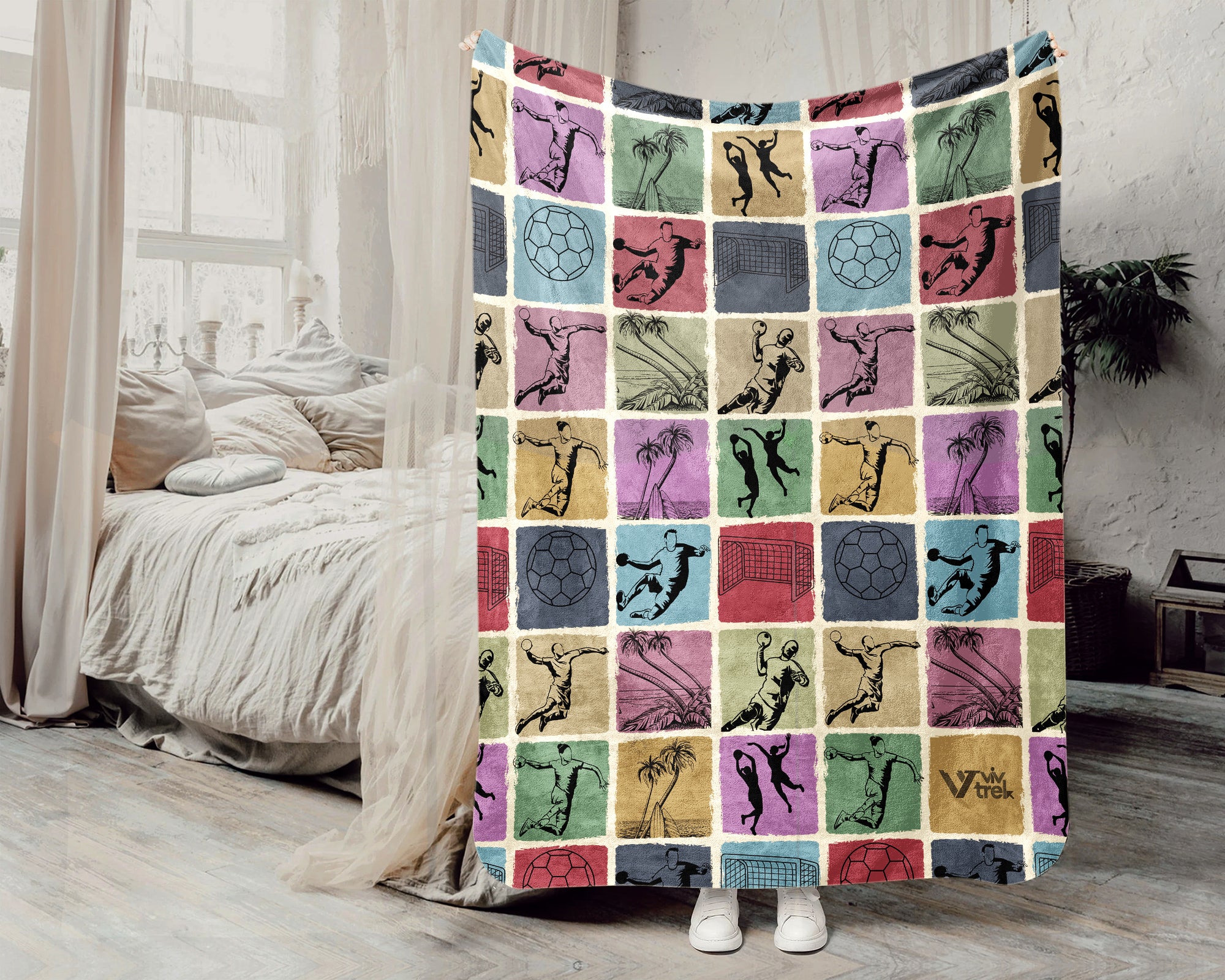 Vintage Handball Blanket Cozy Sports Throw Handball Lover Fleece Blanket Sporty Gift Home Decor Idea for Game Day Couch Bedroom