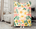 Custom Name Soccer Floral Blanket, Personalized Football Fan Throw, Cozy Sports Gift for Players and Soccer Lovers Room Decor