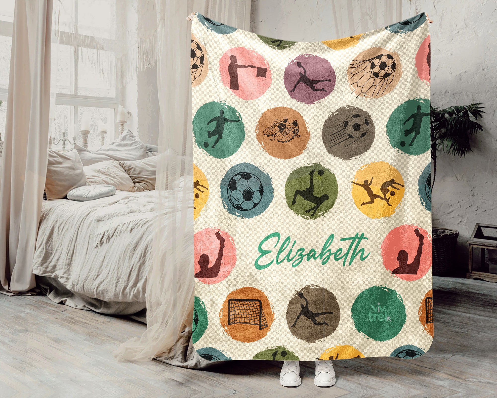Retro Custom Soccer Blanket, Personalized Name Soccer Throw for Boys and Girls, Unique Soccer Lover Gift, Cozy Sports Blanket
