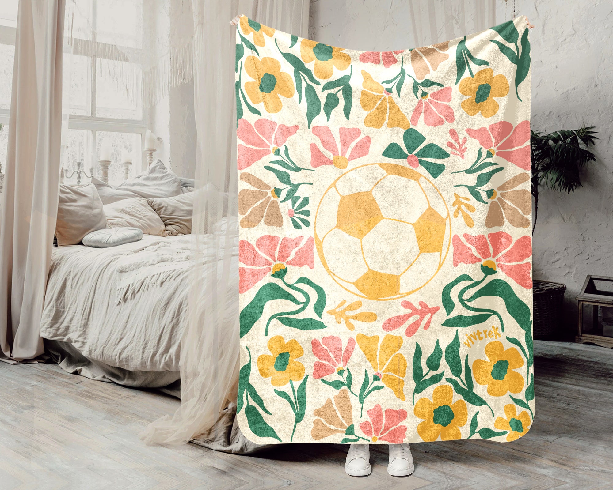 Floral Soccer Blanket – Cozy Throw for Soccer Lovers & Players