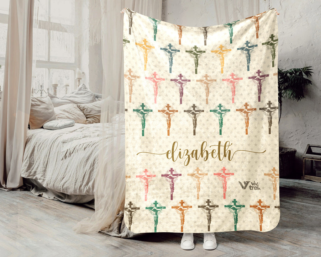 Personalized Christian Faith Blanket with Name, Cozy Custom Name Jesus Throw Gift for Believers, Religious Inspirational Home Decor