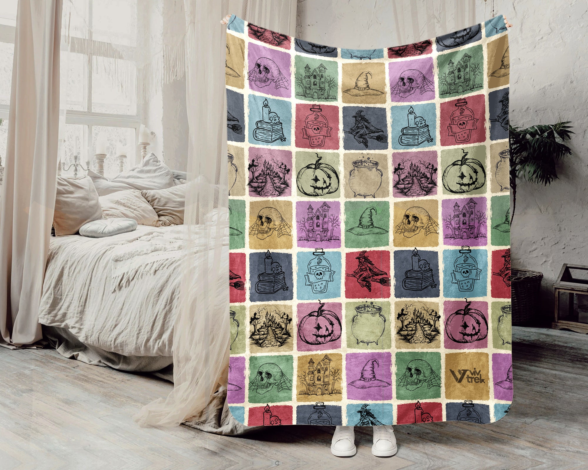 Vintage Witch Blanket for Halloween Decor, Cozy Magical Throw Gift with Spooky Autumn Inspired Style