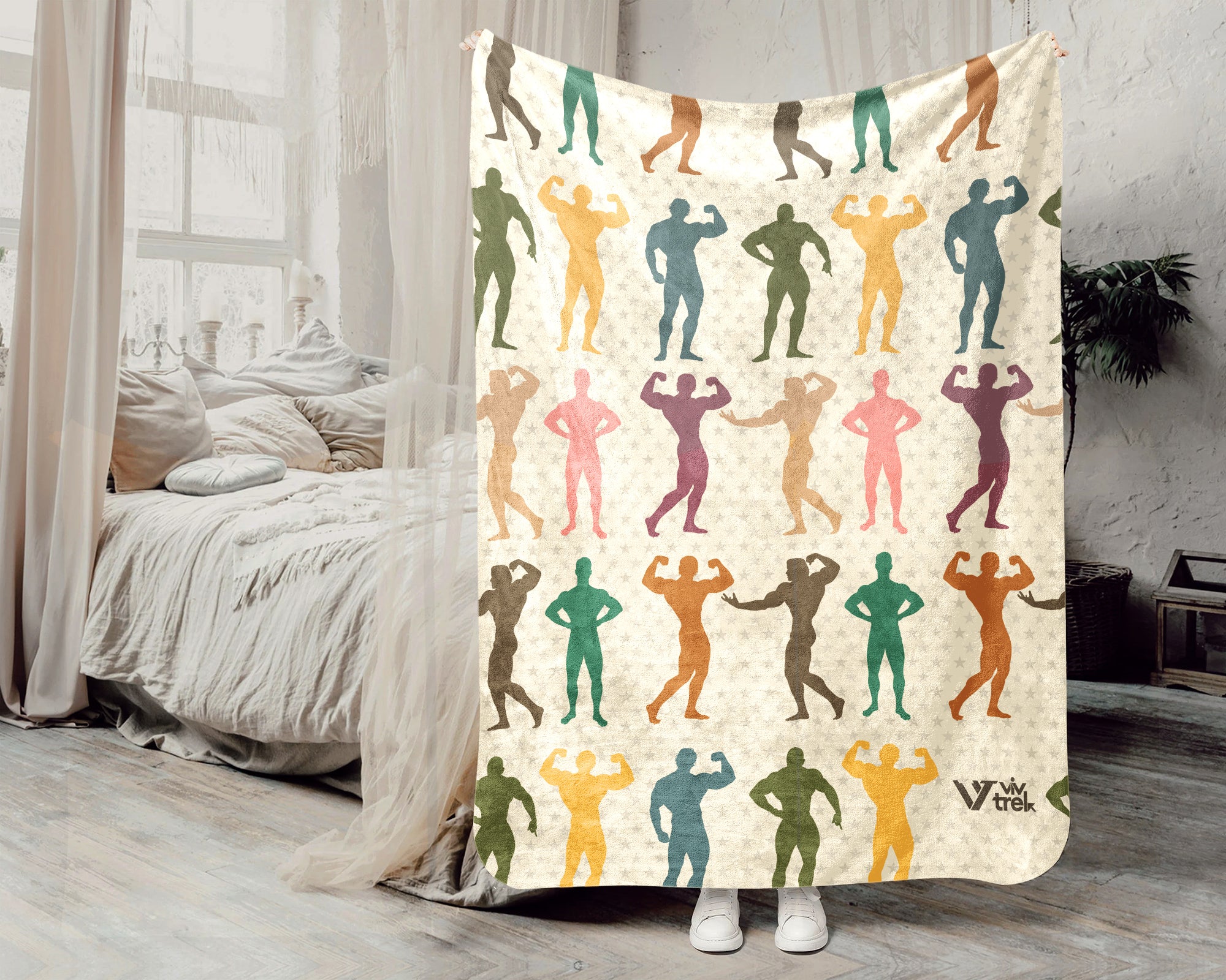 Retro Bodybuilding Blanket, Gym Lover Fitness Throw Gift