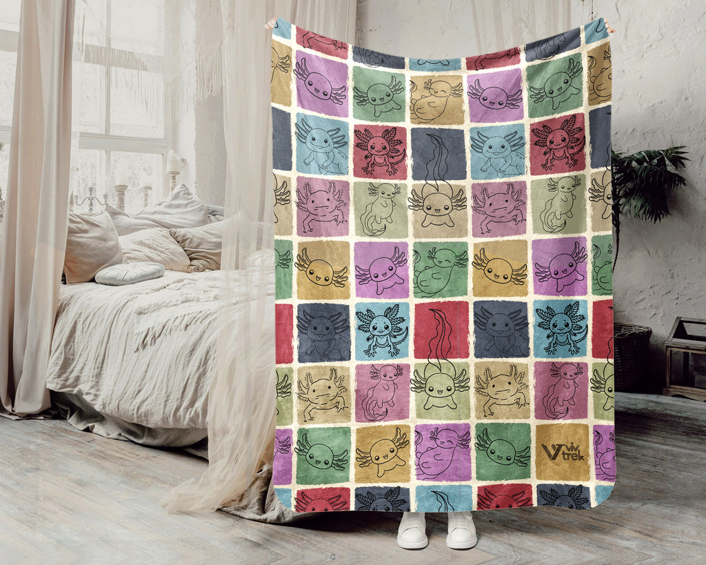 Vintage Axolotl Lover Blanket – Cozy Cute Animal Throw Gift