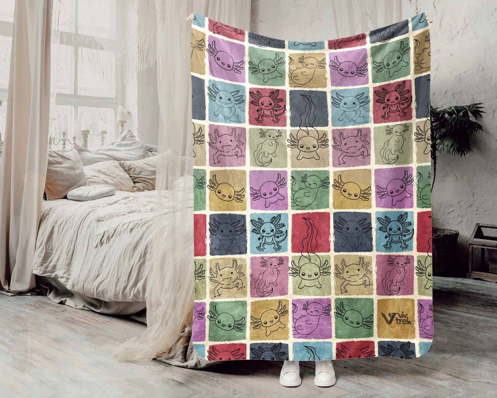 Vintage Axolotl Lover Blanket – Cozy Cute Animal Throw Gift