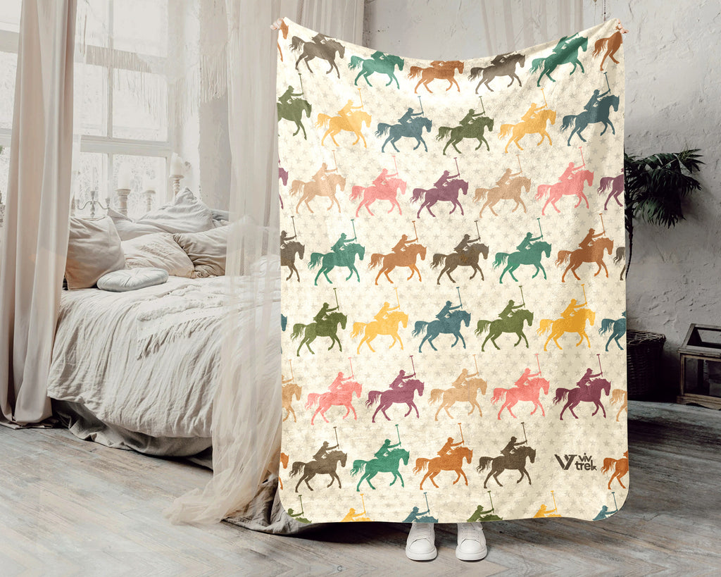 Vintage Polo Player Throw Blanket – Cozy Equestrian Gift for Horse Lovers