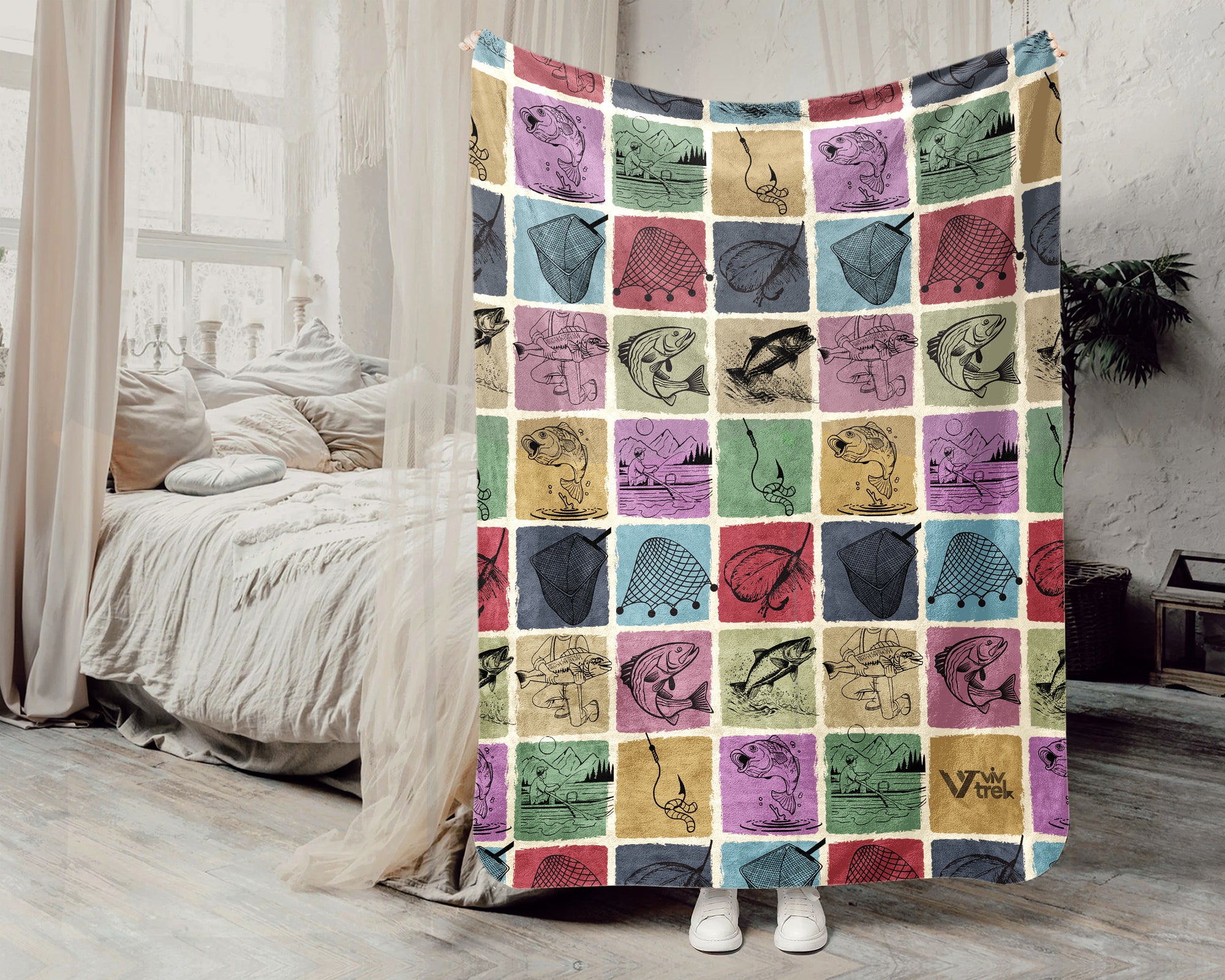 Vintage Fishing Blanket Cozy Angler Throw Soft Fisherman Decor Unique Outdoor Gift for Cabin and Lake Lovers