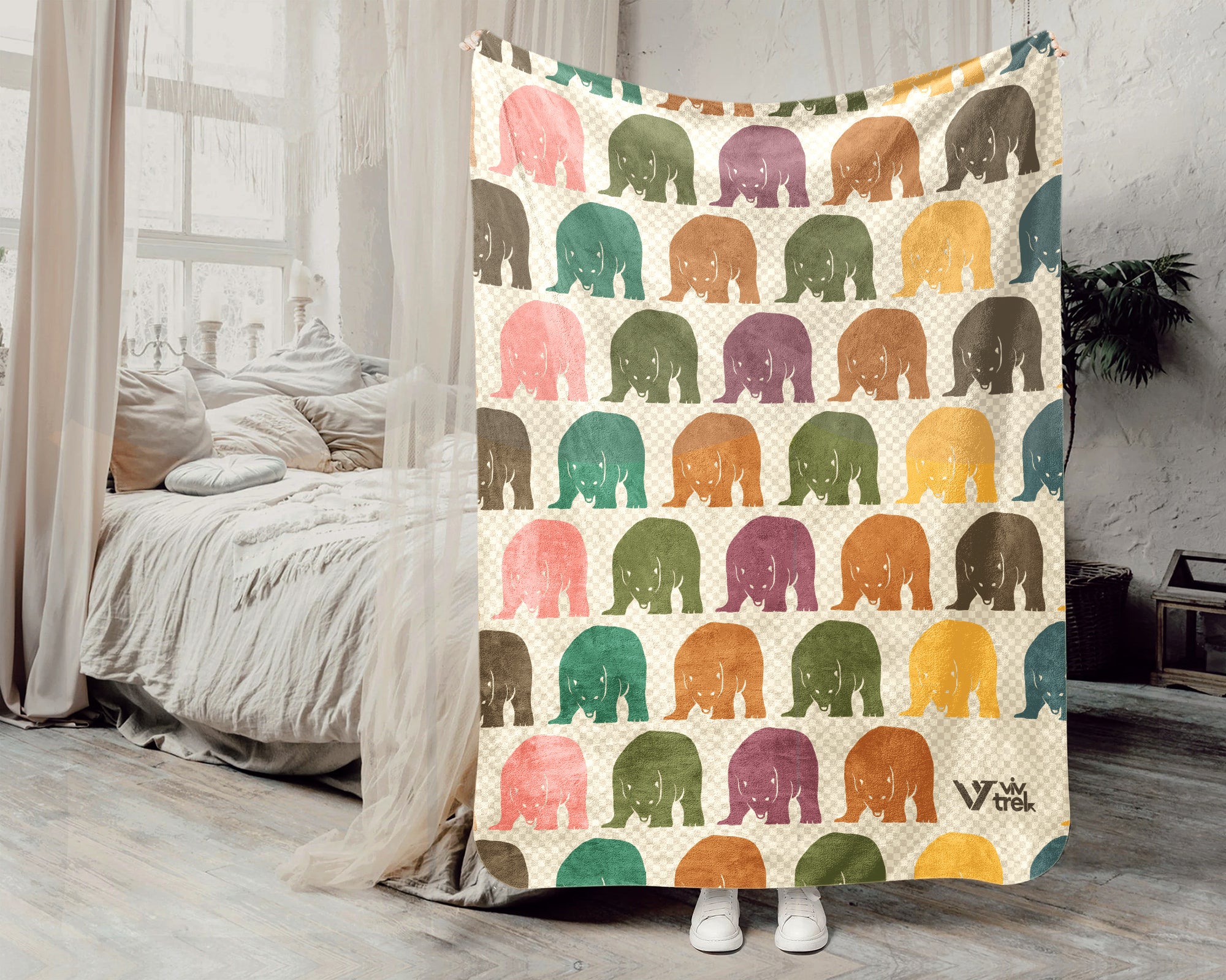 Retro Polar Bear Blanket Gift Arctic Wildlife Throw Cozy Bear Lover Blanket Unique Animal Print Home Decor Gift Idea