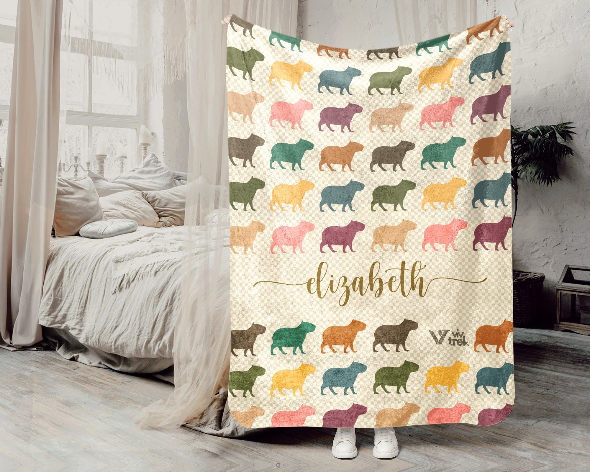 Custom Name Capybara Blanket – Vintage Style Animal Lover Throw