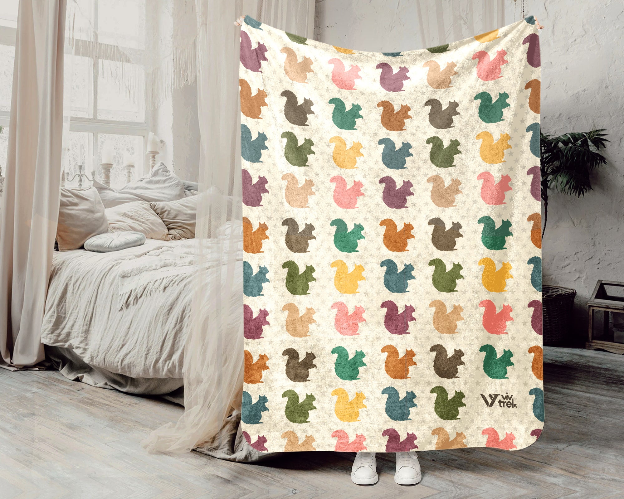 Funny Squirrel Lover Blanket Retro Woodland Cozy Nature Throw Gift