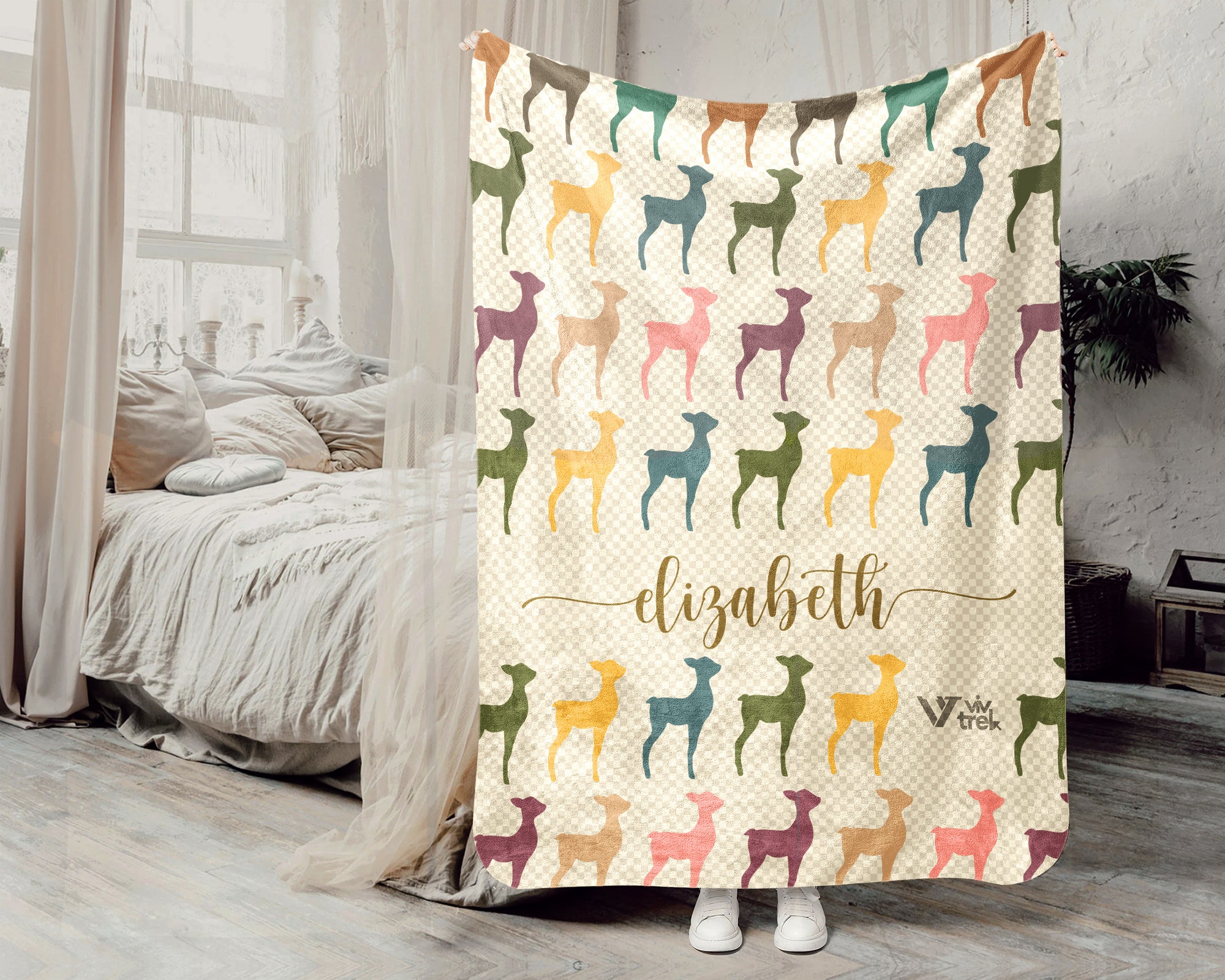 Retro Personalized Baby Deer Blanket Custom Name, Vintage Fawn Throw for Kids Teens Adults, Cozy Wildlife Nature Home Gift