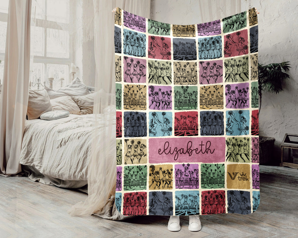 Custom Cheerleading Blanket Personalized Name Throw Cozy Sport Theme Decor Cheerleader Gift Unique Athletic Home Accent