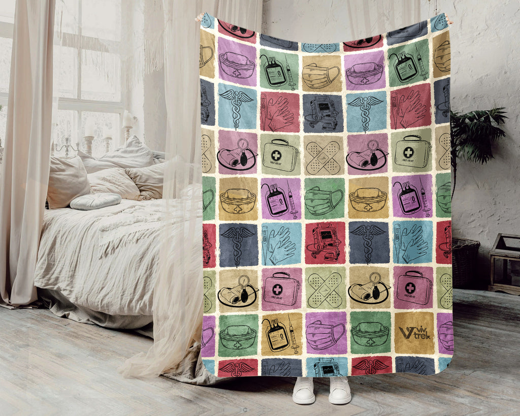 Nurse Gift Blanket, Cozy RN Appreciation Throw, Cute Nurse Graphic Blanket, Soft Fleece Medical Worker Gift for Her at Home