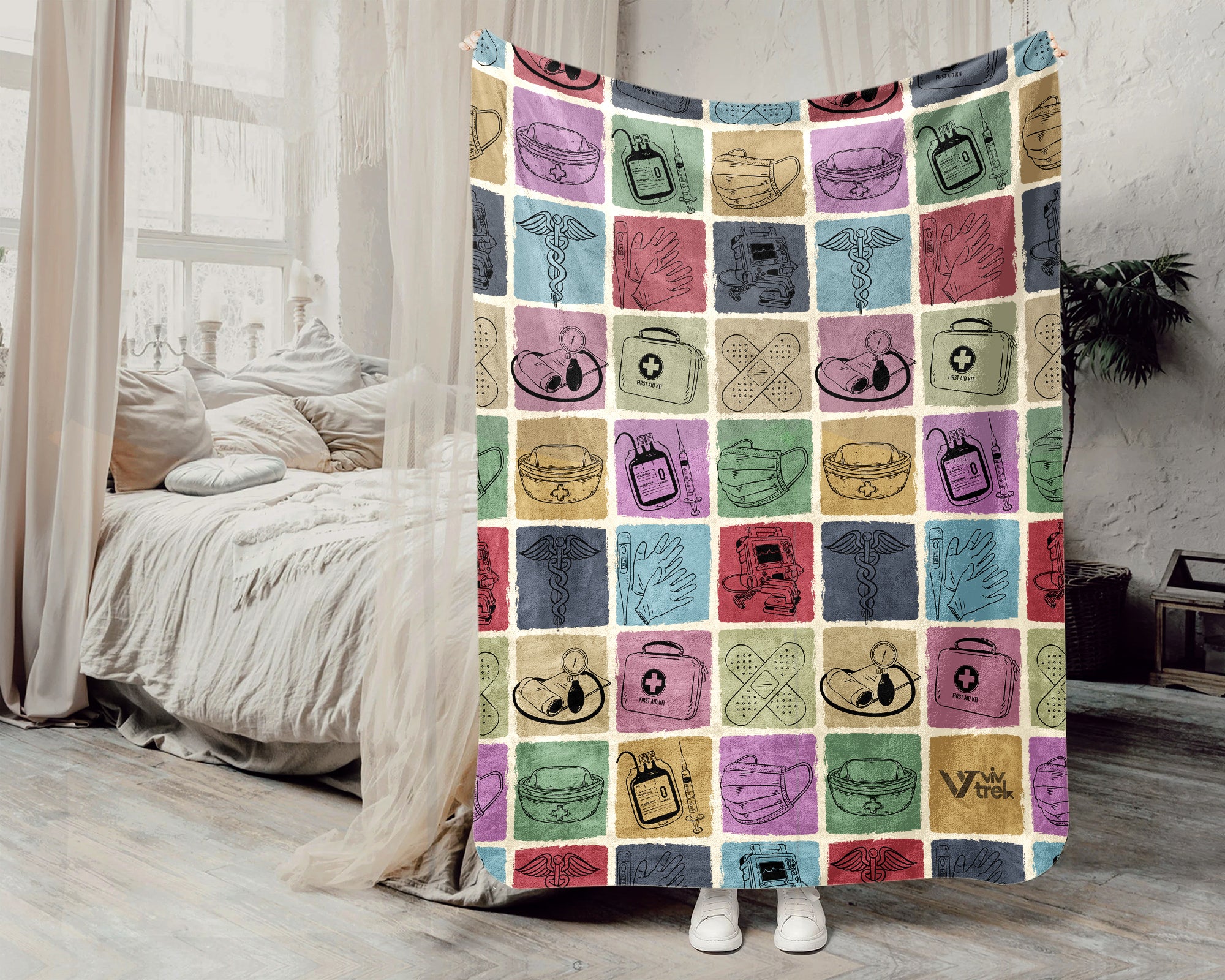 Nurse Gift Blanket, Cozy RN Appreciation Throw, Cute Nurse Graphic Blanket, Soft Fleece Medical Worker Gift for Her at Home