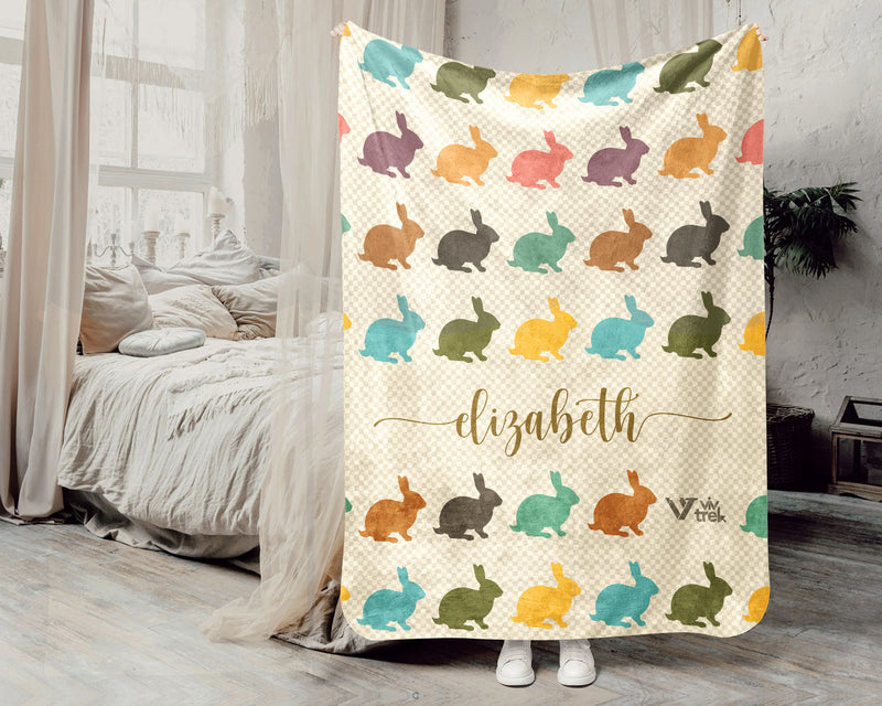 Custom Name Bunny Blanket Personalized Rabbit Throw Vintage Animal Lover Gift Cozy Cute Bunny Home Decor Blanket