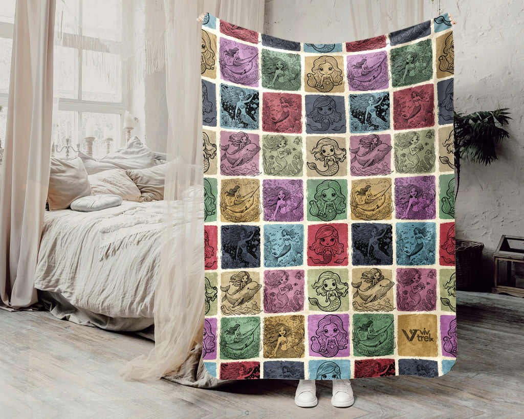Mermaid Blanket Gift for Girls, Fantasy Ocean Fairy Throw, Cozy Underwater Theme Blanket, Cute Kids Decor Gift for Bedroom