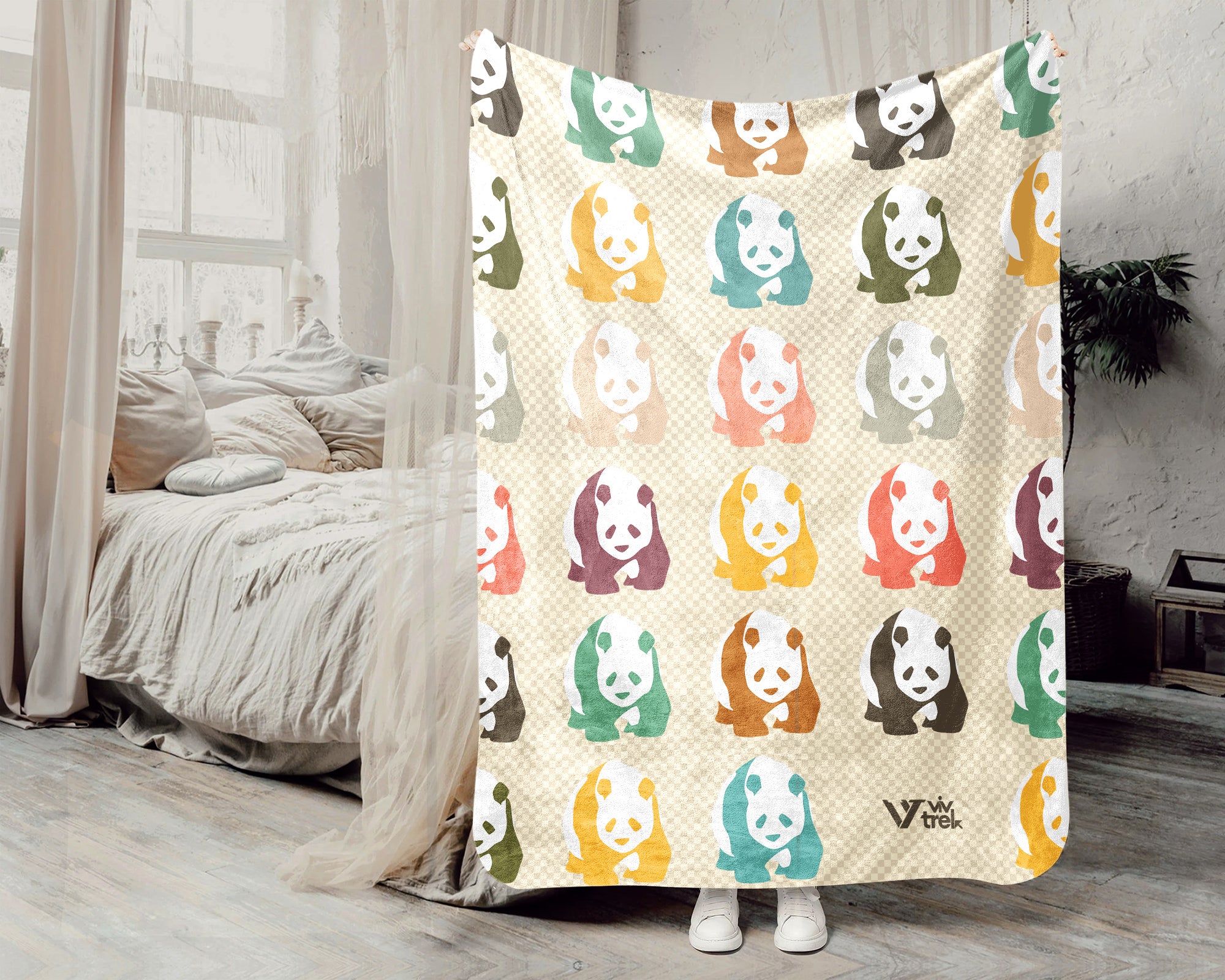 Retro Panda Blanket for Cute Animal Lovers, Cozy Wildlife Throw Gift with Panda Inspired Decorative Style