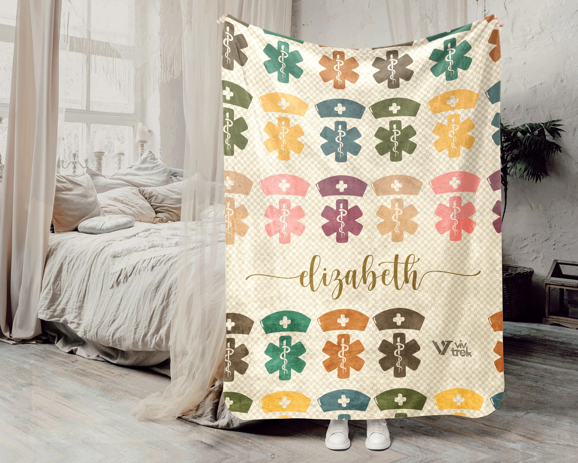 Personalized Nurse Blanket Custom Name Cozy RN Throw Gift, Retro Nursing Graphic Blanket, Medical Worker Gift for Her