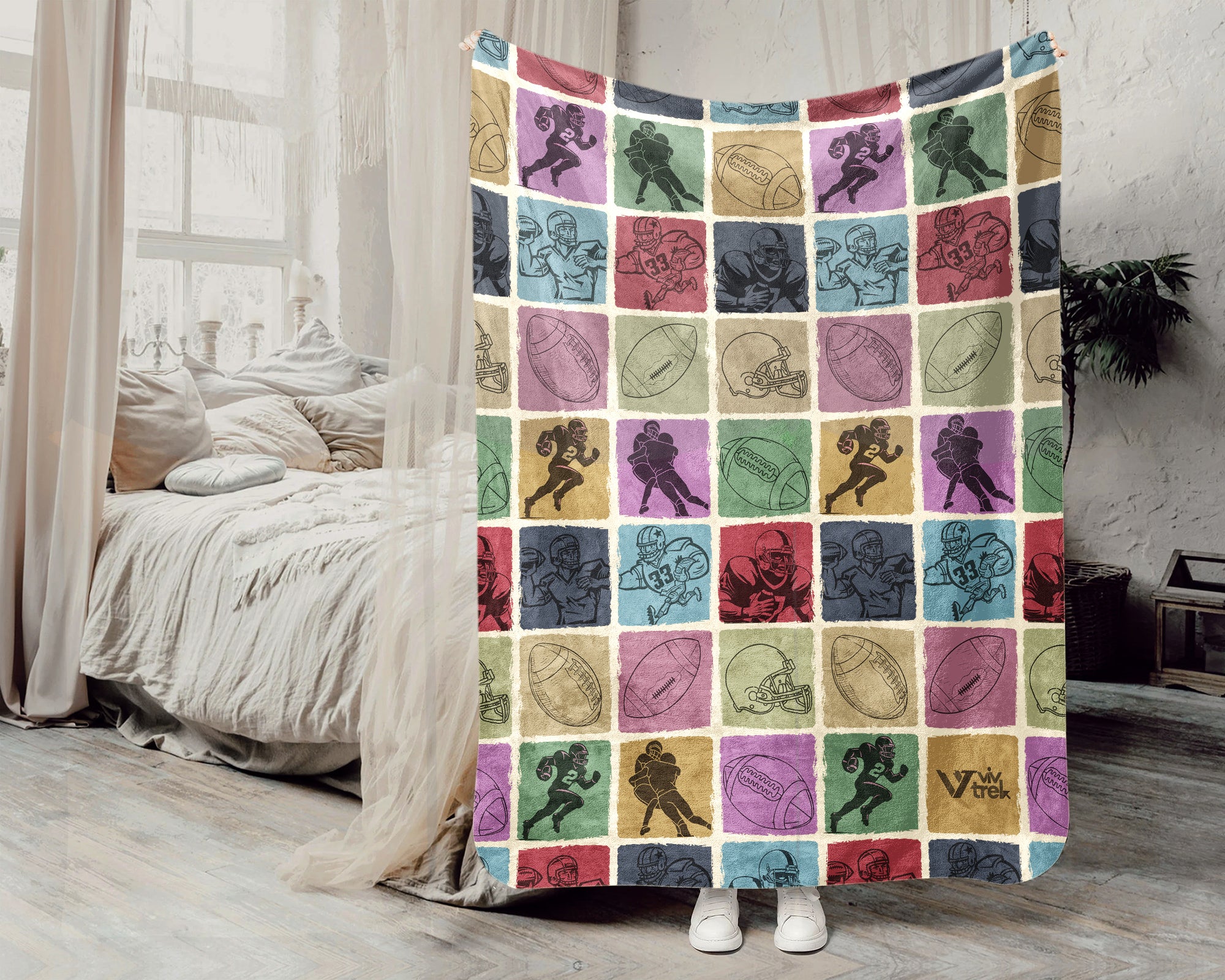 Vintage Football Lover Blanket for Sports Fans, Cozy Athlete Throw for Game Room and Football Decor Style