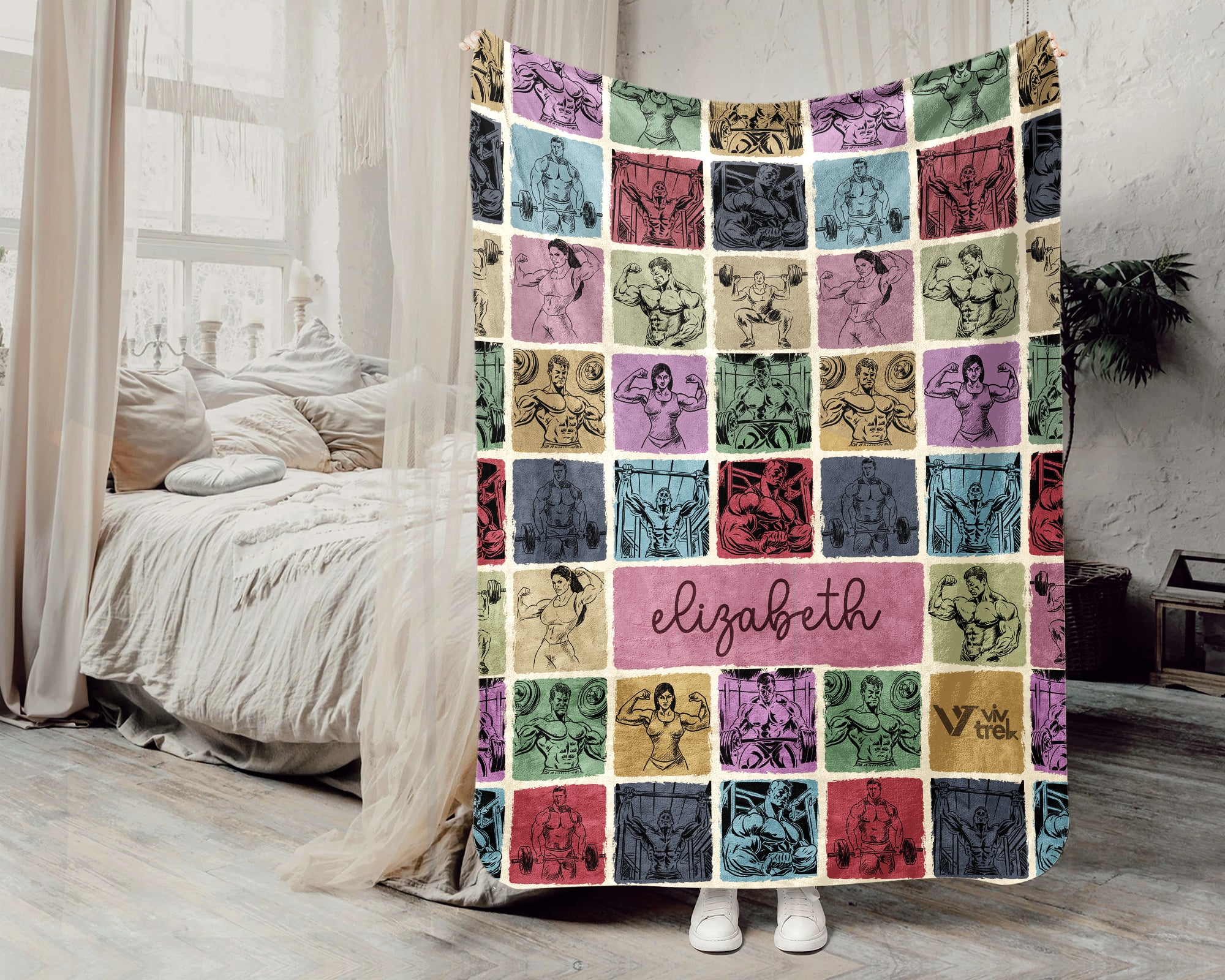 Personalized Bodybuilding Blanket Custom Name Fitness Throw, Cozy Gym Lover Gift, Sporty Home Decor for Men and Women