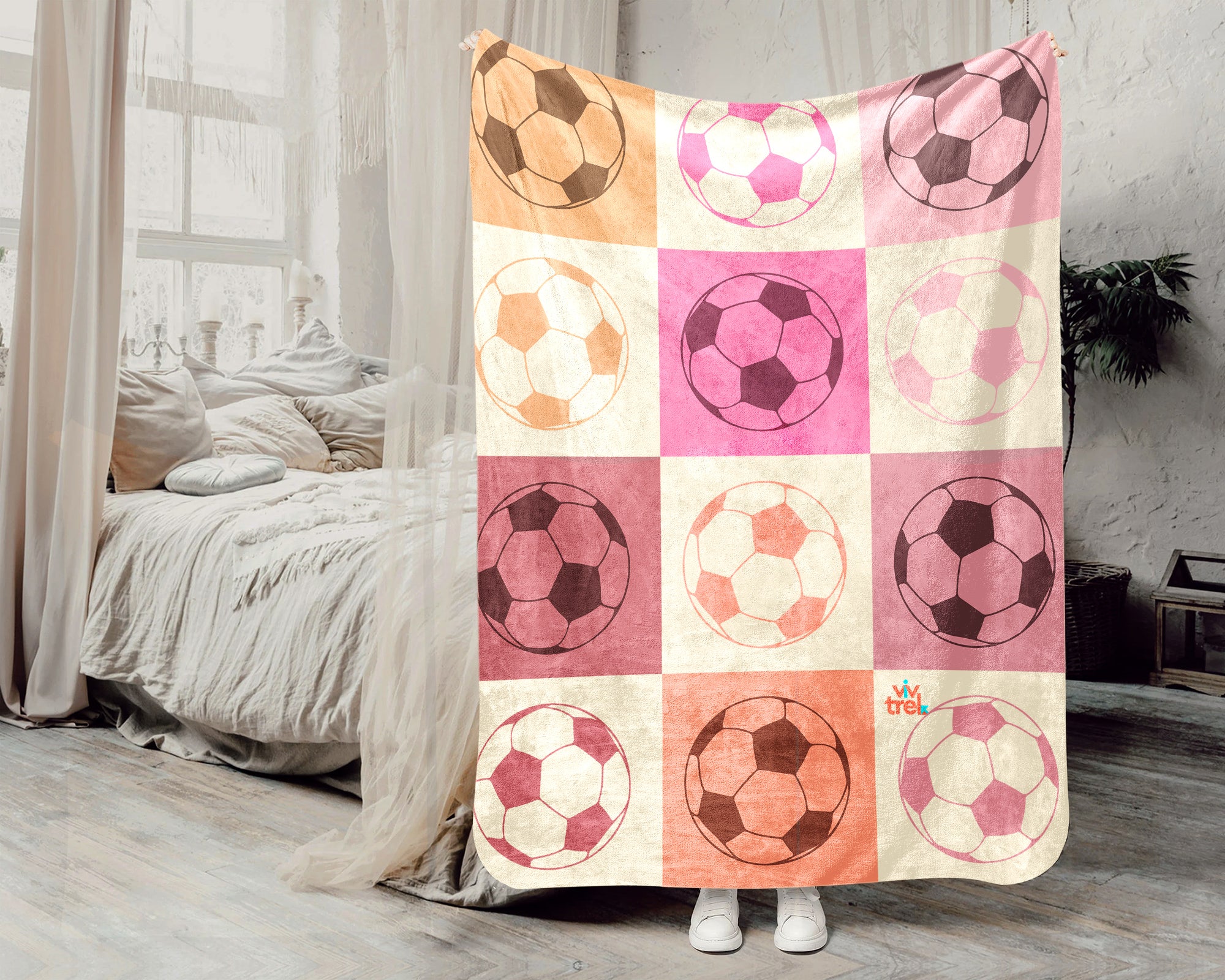 Soccer Lover Blanket Gift, Unique Football Fan Decor, Soccer Pastel Block Throw for Players, Cool Sports Graphic Blanket, Soccer Room Accent