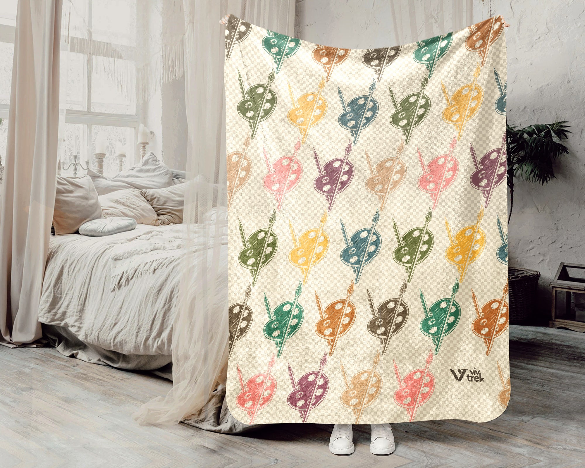 Retro Painting Lover Blanket, Vintage Canvas Artist Throw for Creative Home Decor and Cozy Art Gifts