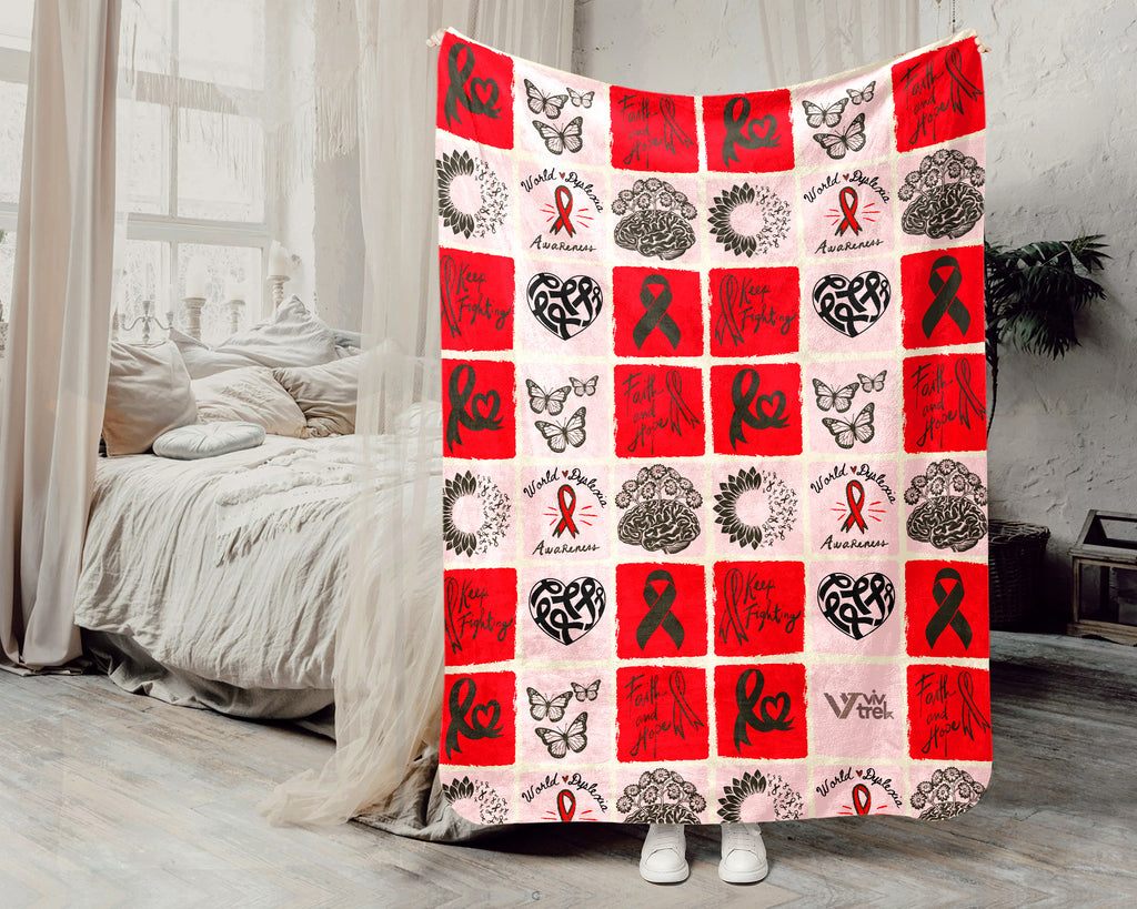 Dyslexia Awareness Blanket for October, Cozy Red Ribbon Throw Battle Blanket for Students, Educators & Family, Meaningful Support Gift