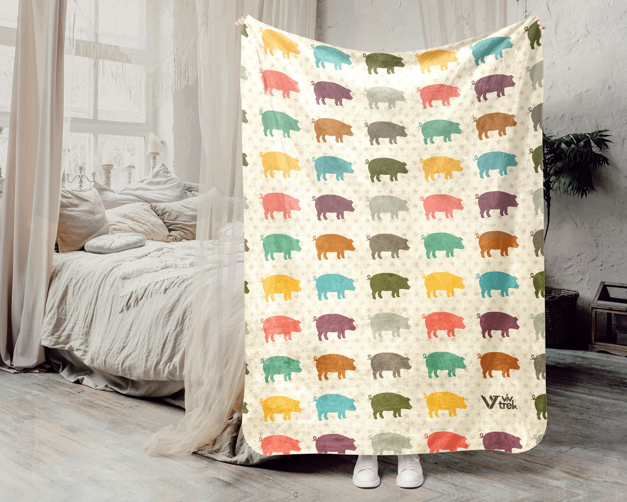 Retro Pig Lover Blanket Cozy Farm Animal Farmhouse Throw Gift