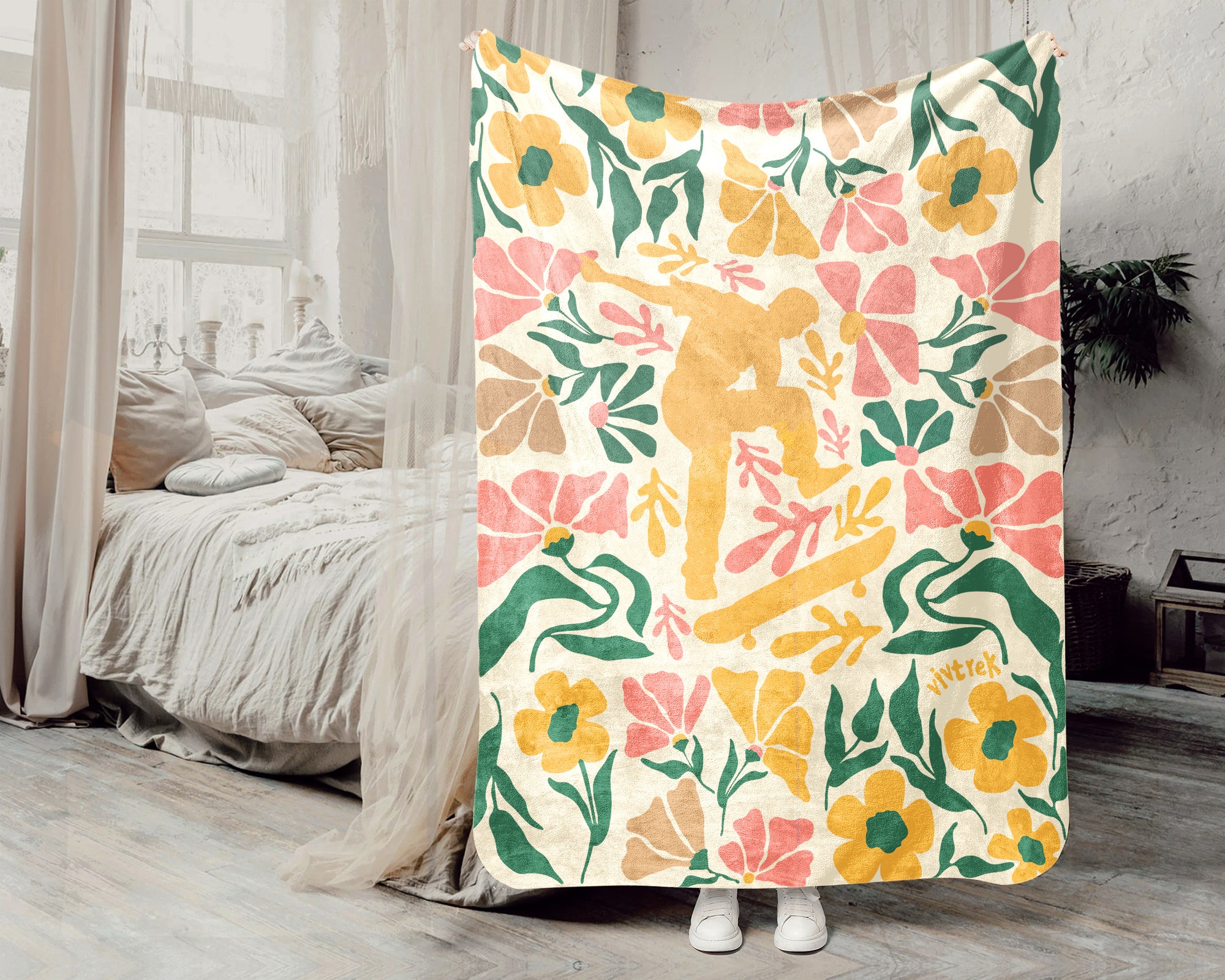 Floral Skateboarding Blanket – Cozy Throw for Skateboard Lovers