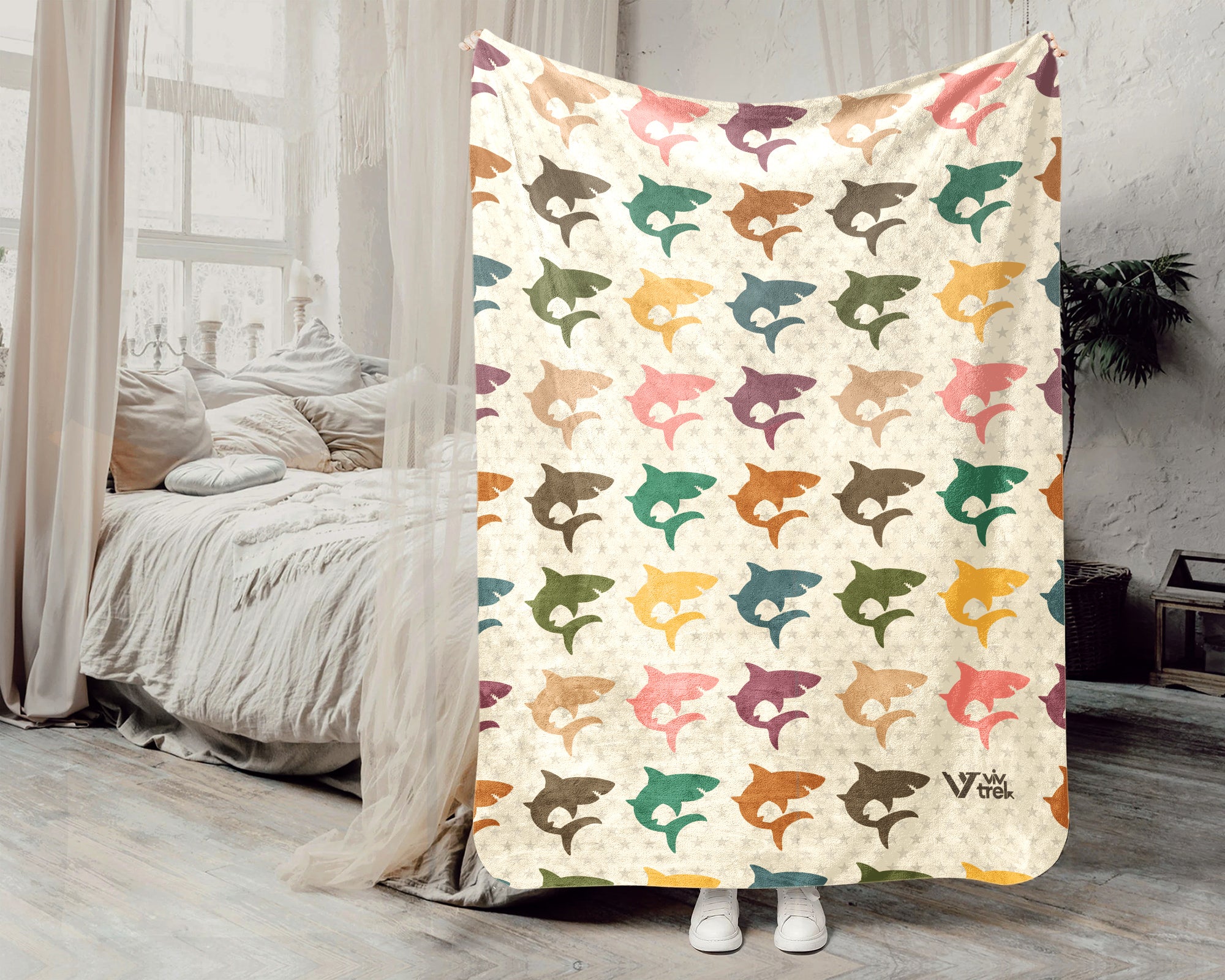Retro Shark Blanket – Cozy Ocean Throw for Shark Lovers