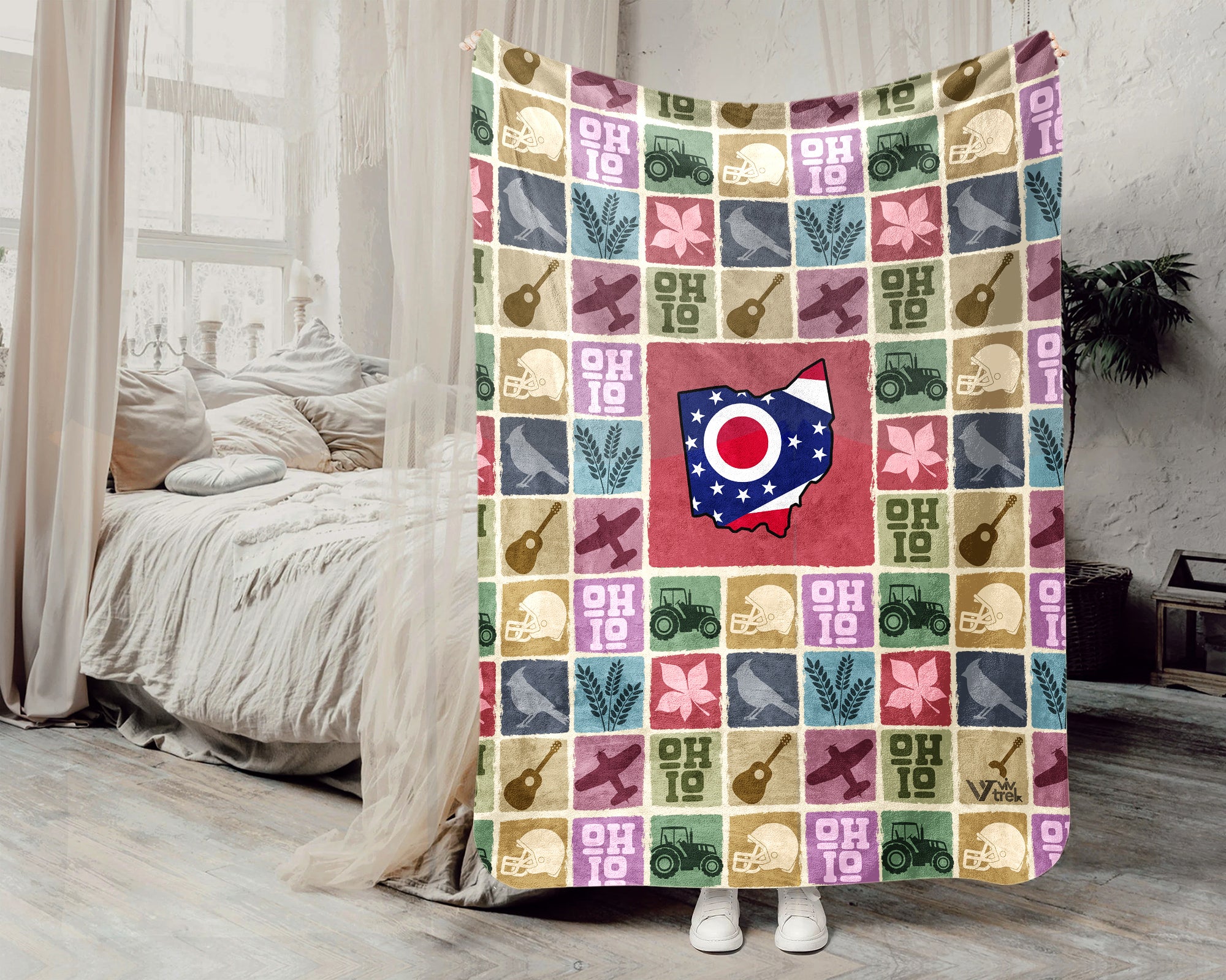 Retro Ohio Blanket, 4th of July Patriotic Throw, Vintage Ohio Lover Fleece, Cozy Buckeye State Home Decor, American Pride Gift