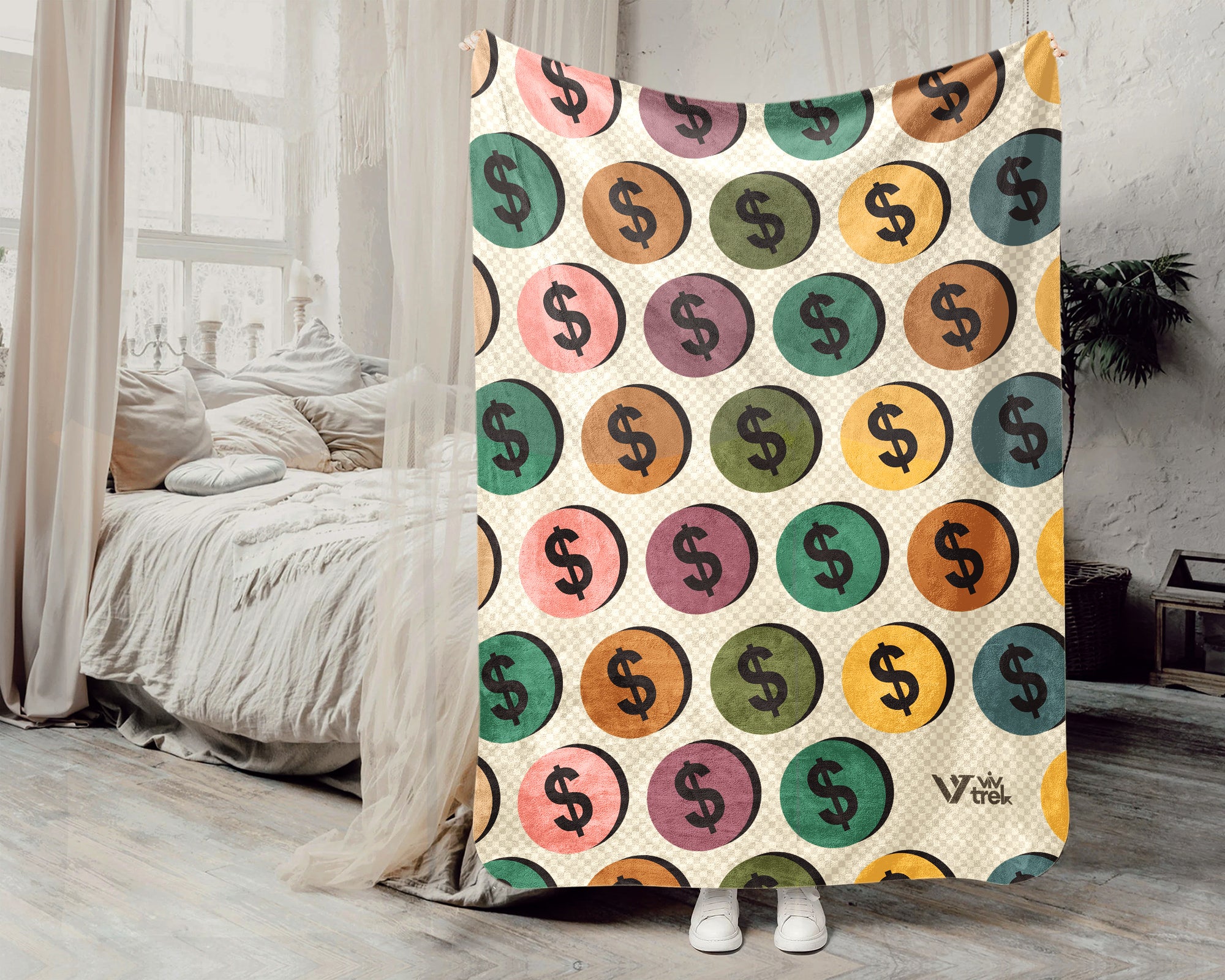 Retro Coin Collector Blanket, Vintage Numismatics Throw for Currency Hobby Fans and Cozy Collector Decor
