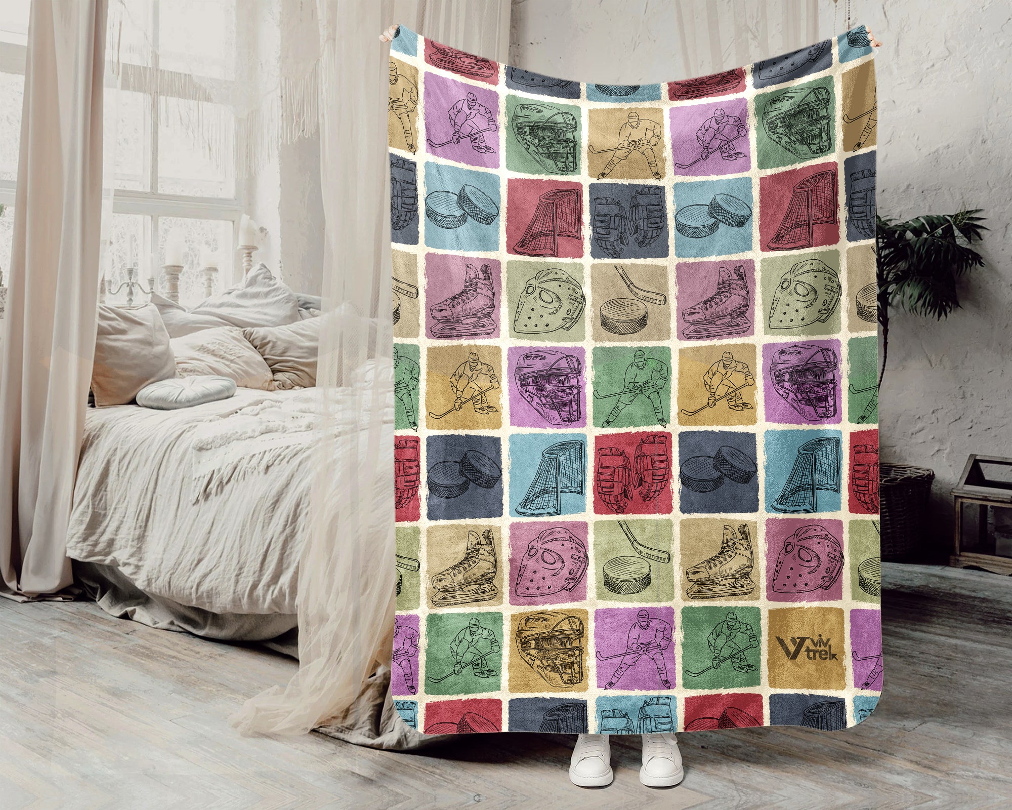 Retro Ice Hockey Puck Blanket – Cozy Throw for Ice Hockey Fans