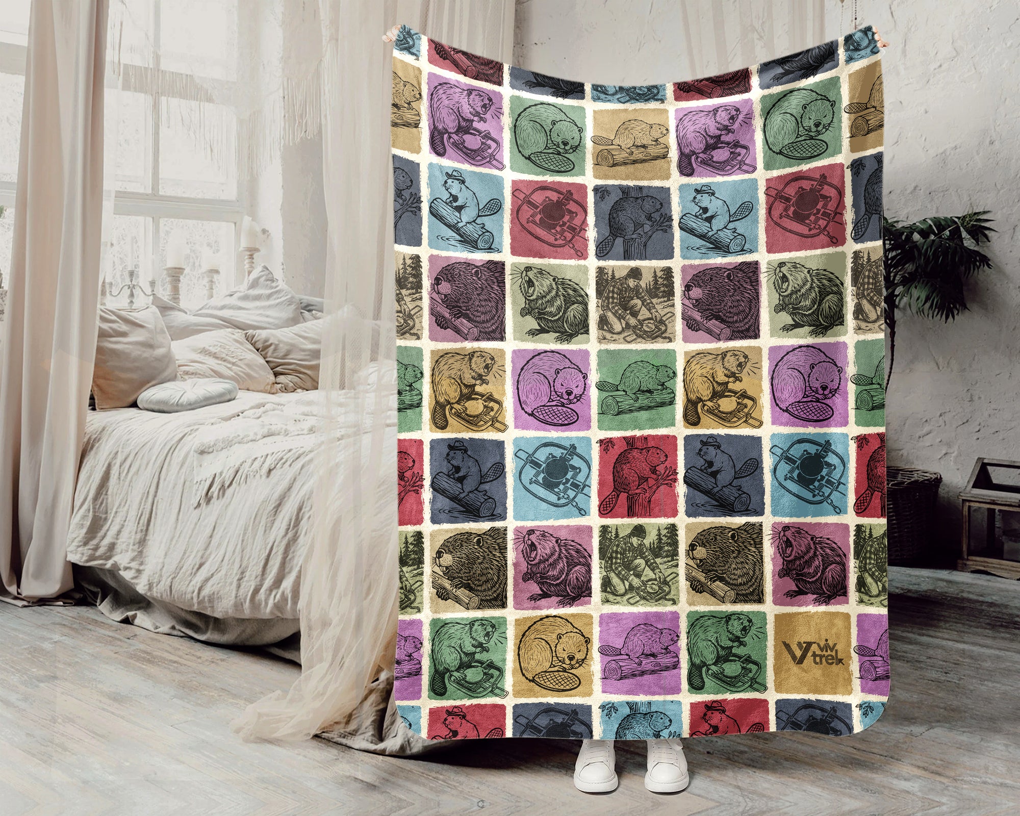 Vintage Beaver Blanket – Cozy Woodland Animal Lover Throw Gift