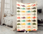 Retro Fishing Lover Blanket for Anglers, Cozy Fish Throw Gift for Fisherman Dad and Rustic Outdoor Cabin Style