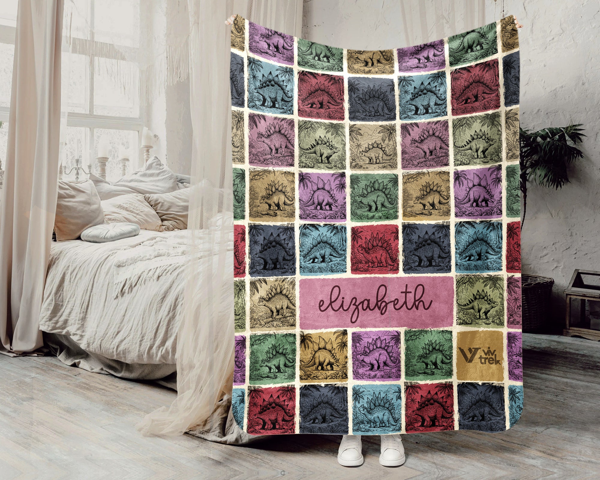 Custom Stegosaurus Blanket Personalized Name Retro Dino Throw Cozy Prehistoric Animal Decor Unique Paleontology Gift