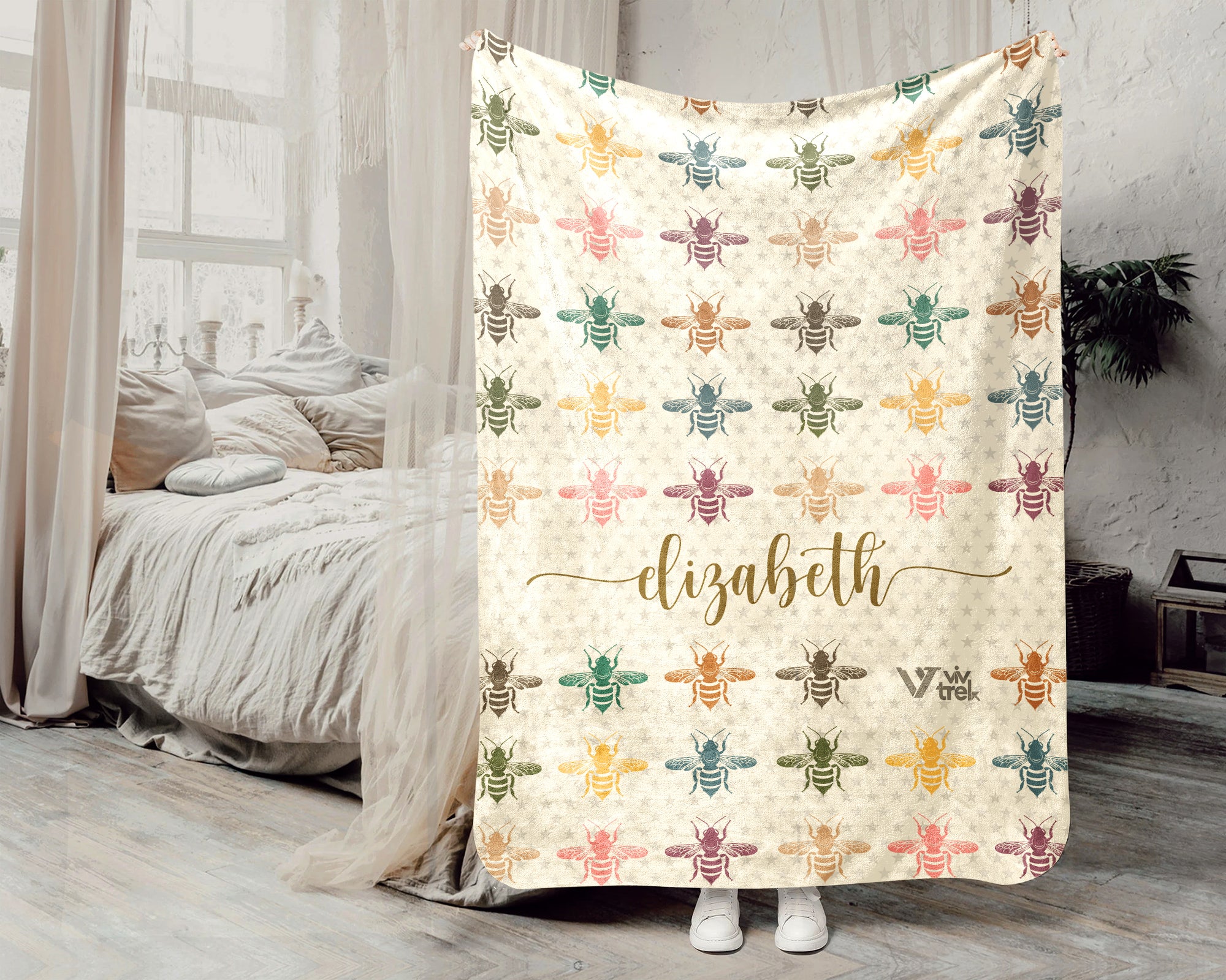 Personalized Bee Blanket Cozy Vintage Bee Throw Gift for Nature Lovers