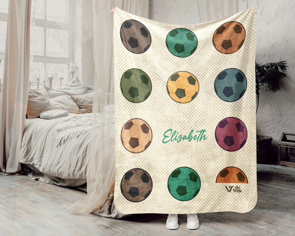 Custom Soccer Blanket, Vintage Personalized Name Soccer Throw for Boys and Girls, Unique Soccer Lover Gift, Cozy Sports Blanket