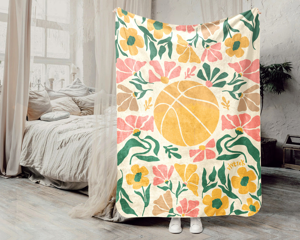 Floral Basketball Throw Blanket – Cozy Sports Fan Gift